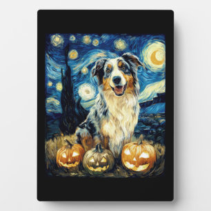 Cute Australian Shepherd Dog Halloween Jack O Lant Plaque