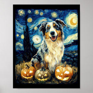 Cute Australian Shepherd Dog Halloween Jack O Lant Poster