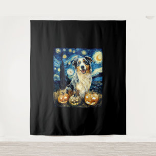 Cute Australian Shepherd Dog Halloween Jack O Lant Tapestry