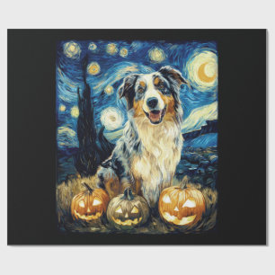 Cute Australian Shepherd Dog Halloween Jack O Lant Wrapping Paper