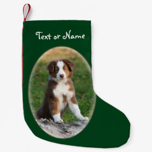 Cute Australian Shepherd Dog - Personalised Santa Small Christmas Stocking