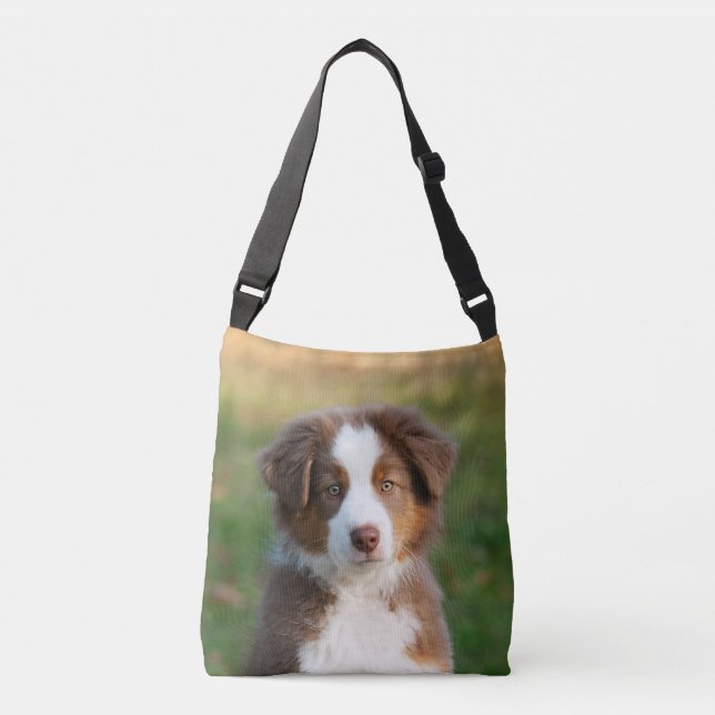 Cute Australian Shepherd Dog Puppy Photo on - Crossbody Bag (Front)