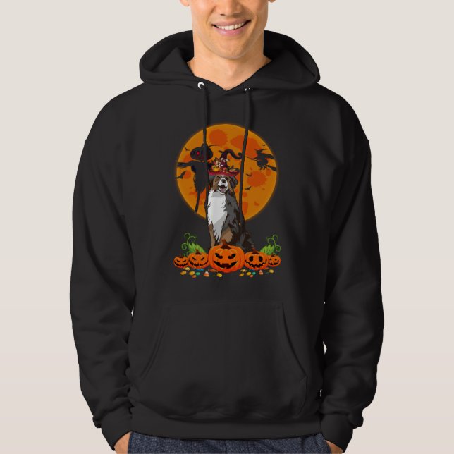 Cute Australian Shepherd Dog Witch Pumpkin Hallowe Hoodie (Front)