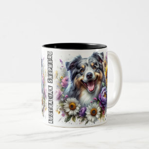 Cute Australian Shepherd Dog Wrap Two-Tone Coffee Mug