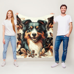 Cute Australian Shepherd Painting Fleece Blanket