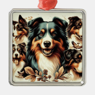 Cute Australian Shepherd Painting Metal Tree Decoration