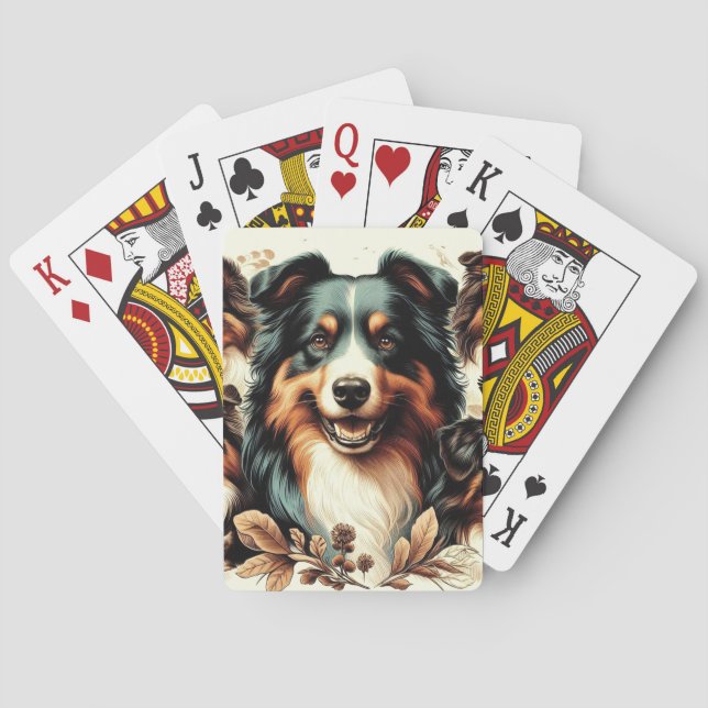 Cute Australian Shepherd Painting Playing Cards (Back)