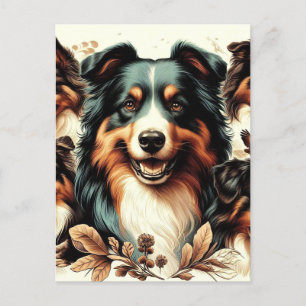 Cute Australian Shepherd Painting Postcard
