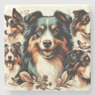 Cute Australian Shepherd Painting Stone Coaster