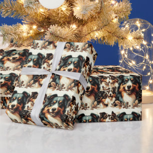Cute Australian Shepherd Painting Wrapping Paper