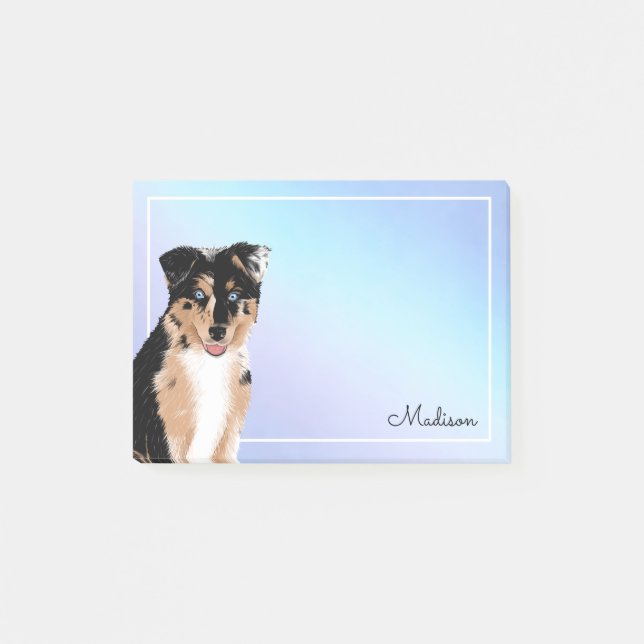 Cute Australian Shepherd Pastel Ombre Name Post-it Notes (Front)