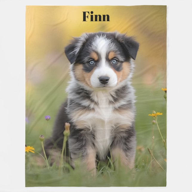 Cute Australian Shepherd Personalised Fleece Blanket (Front)