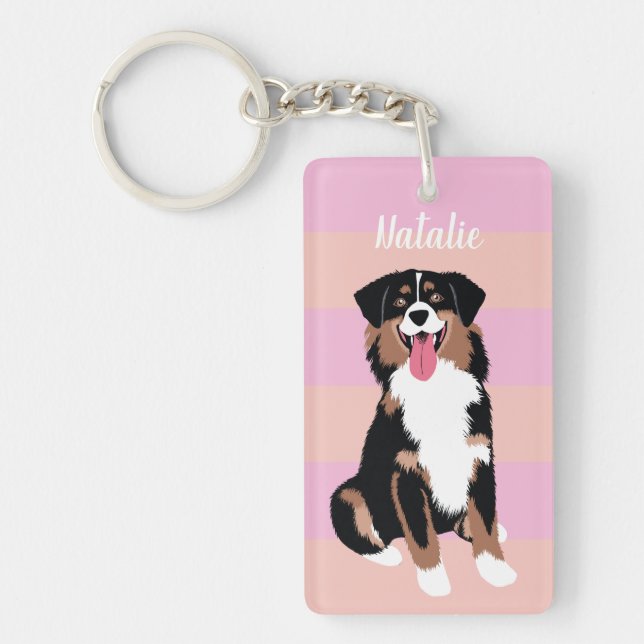 Cute Australian Shepherd Personalised | Pink Peach Key Ring (Front)