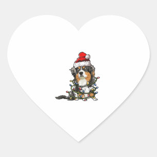 Cute Australian Shepherd Santa Christmas Tree Ligh Heart Sticker