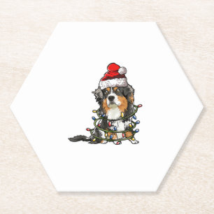 Cute Australian Shepherd Santa Christmas Tree Ligh Paper Coaster