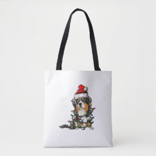 Cute Australian Shepherd Santa Christmas Tree Ligh Tote Bag