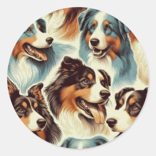 Cute Australian Shepherd Seamless Classic Round Sticker