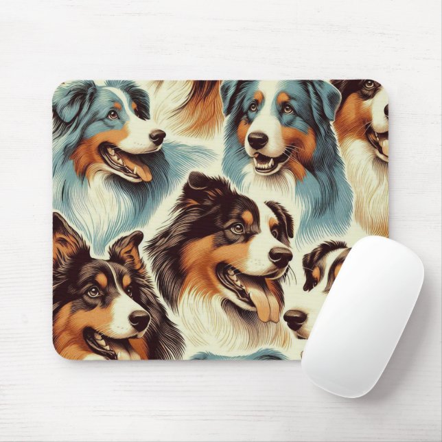 Cute Australian Shepherd Seamless Mouse Mat (With Mouse)