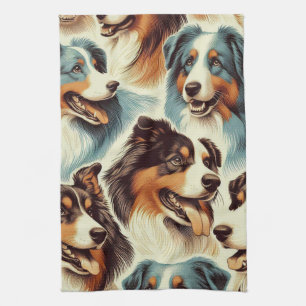 Cute Australian Shepherd Seamless Tea Towel
