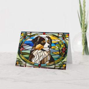 Cute Australian Shepherd Stained Glass Card