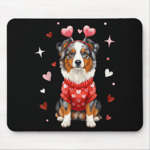 Cute Australian Shepherd Valentine Heart Valentine Mouse Mat