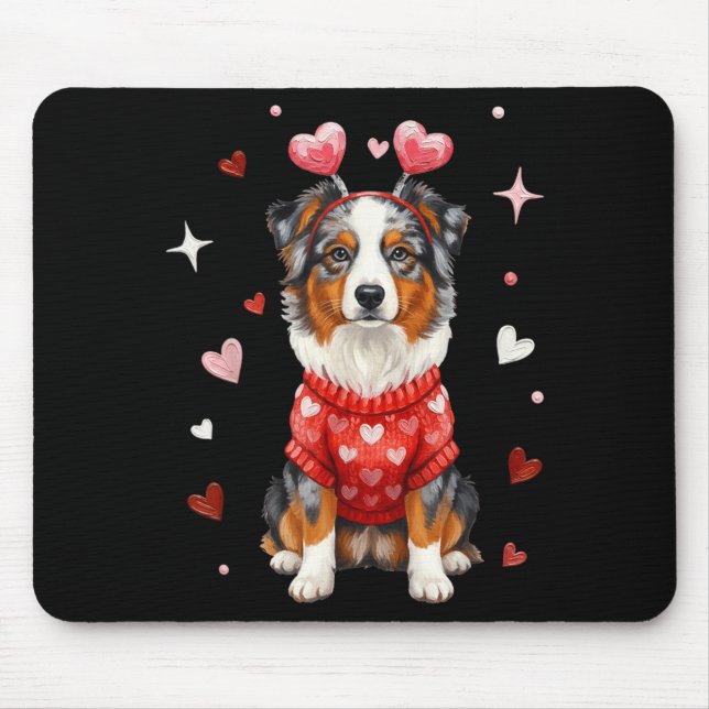 Cute Australian Shepherd Valentine Heart Valentine Mouse Mat (Front)