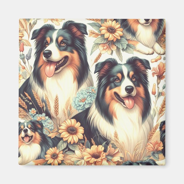 Cute Australian Shepherd Vintage Painting Magnet (Front)