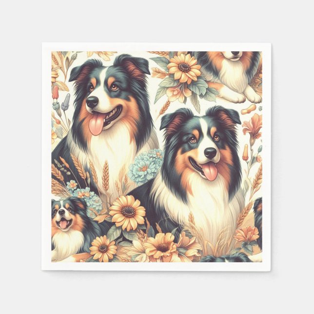 Cute Australian Shepherd Vintage Painting Napkin (Front)