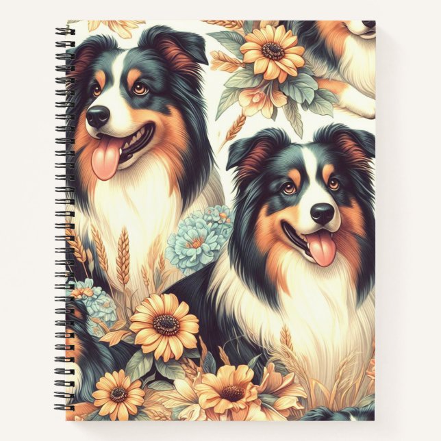 Cute Australian Shepherd Vintage Painting Notebook (Front)