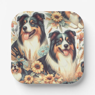 Cute Australian Shepherd Vintage Painting Paper Plate
