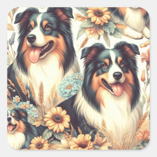 Cute Australian Shepherd Vintage Painting Square Sticker