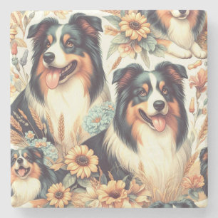 Cute Australian Shepherd Vintage Painting Stone Coaster