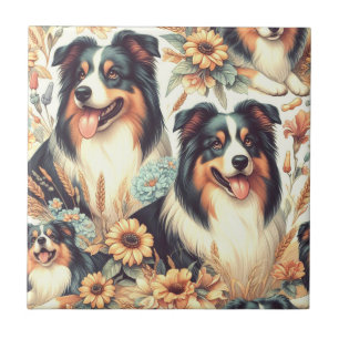 Cute Australian Shepherd Vintage Painting Tile