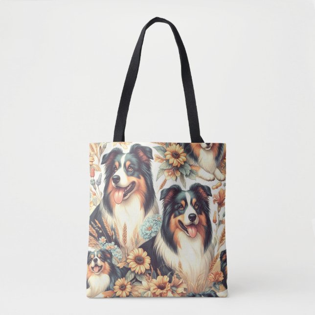 Cute Australian Shepherd Vintage Painting Tote Bag (Front)