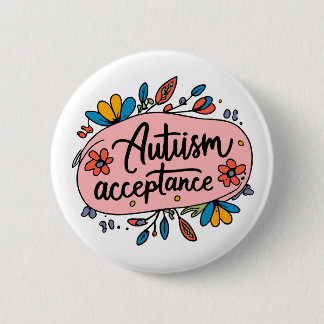 Cute Autism Acceptance Pink Blue Yellow Flowers 6 Cm Round Badge
