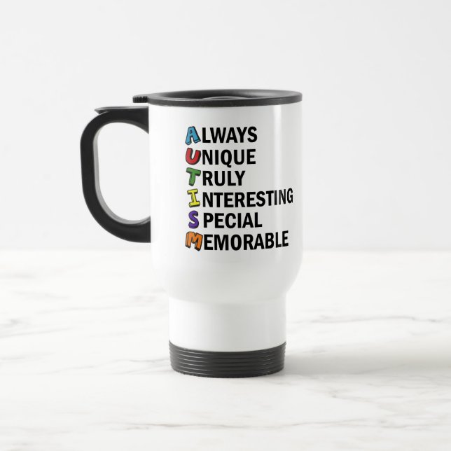 Cute Autism Awareness Acrostic Travel Mug (Left)
