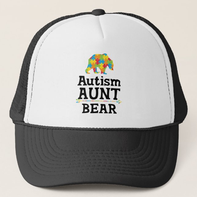 Cute Autism Awareness Aunt Bear Trucker Hat (Front)