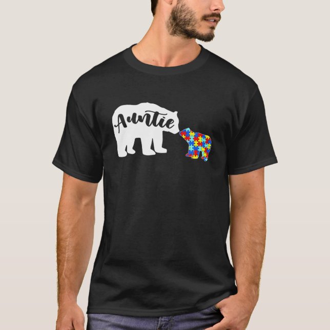 Cute Autism Awareness Auntie Bear Family Autistic T-Shirt (Front)