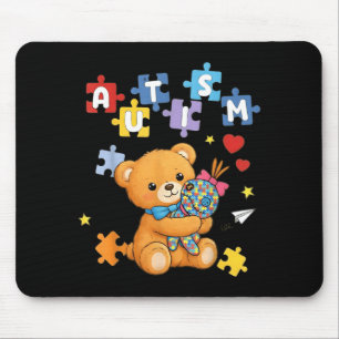 Cute Autism Awareness Bear Colourful Puzzle Mouse Mat