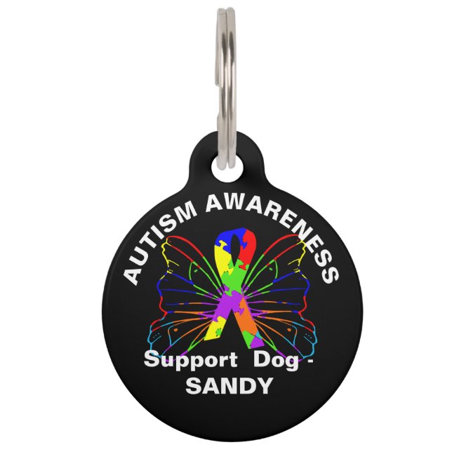 Cute Autism Awareness Dog Gift Personalised Pet Tag (Front)