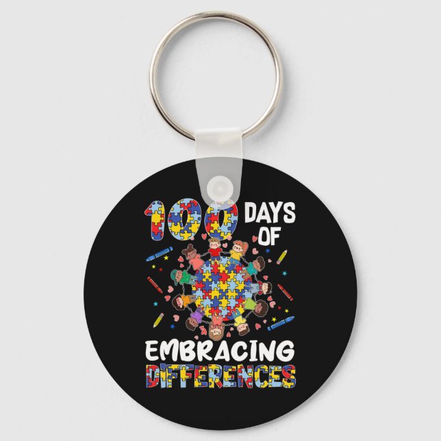 Cute Autism Awareness Embrace Differences 100 Days Key Ring (Front)