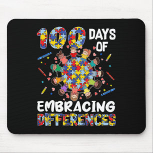 Cute Autism Awareness Embrace Differences 100 Days Mouse Mat