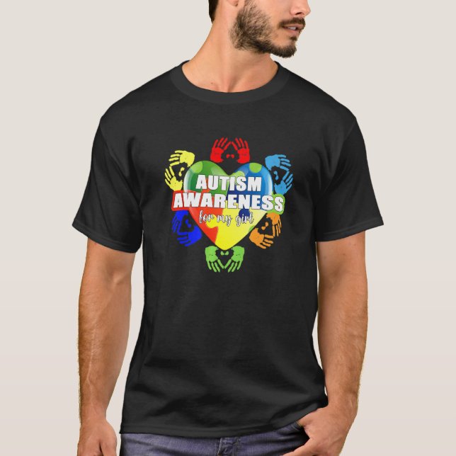 Cute Autism Awareness For My Girl Autism Mum Dad T-Shirt (Front)