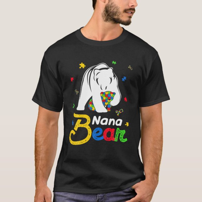 Cute Autism Awareness Nana Bear Family Autistic T-Shirt (Front)