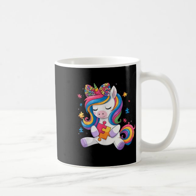 Cute Autism Awareness Toddler Girl Bow Unicorn Puz Coffee Mug (Right)