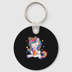 Cute Autism Awareness Toddler Girl Bow Unicorn Puz Key Ring