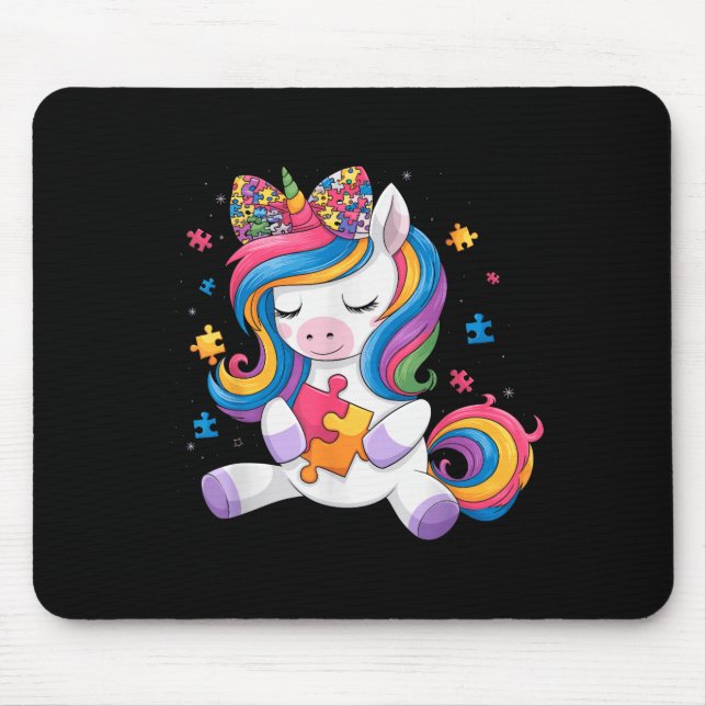 Cute Autism Awareness Toddler Girl Bow Unicorn Puz Mouse Mat (Front)