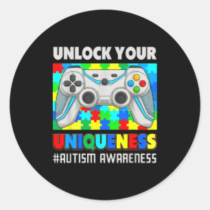 Cute autism awareness video game puzzle gamer kids classic round sticker