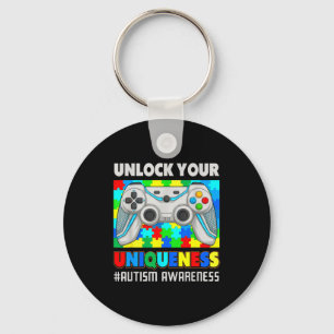 Cute autism awareness video game puzzle gamer kids key ring