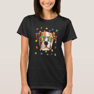 Cute Autism English Bulldog Dog Puzzle Sunglasses T-Shirt